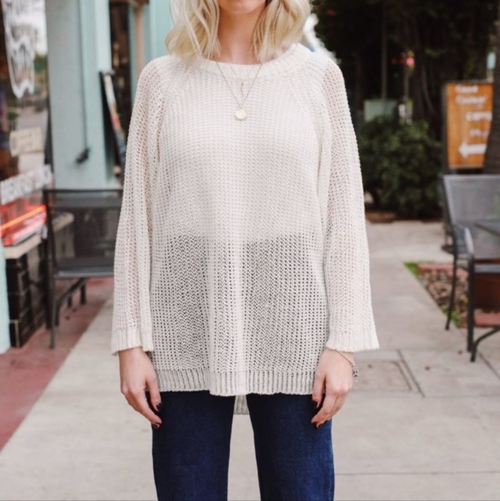 Esby Apparel Lucy Linen Loose Knit Sweater In White Sand One Size
